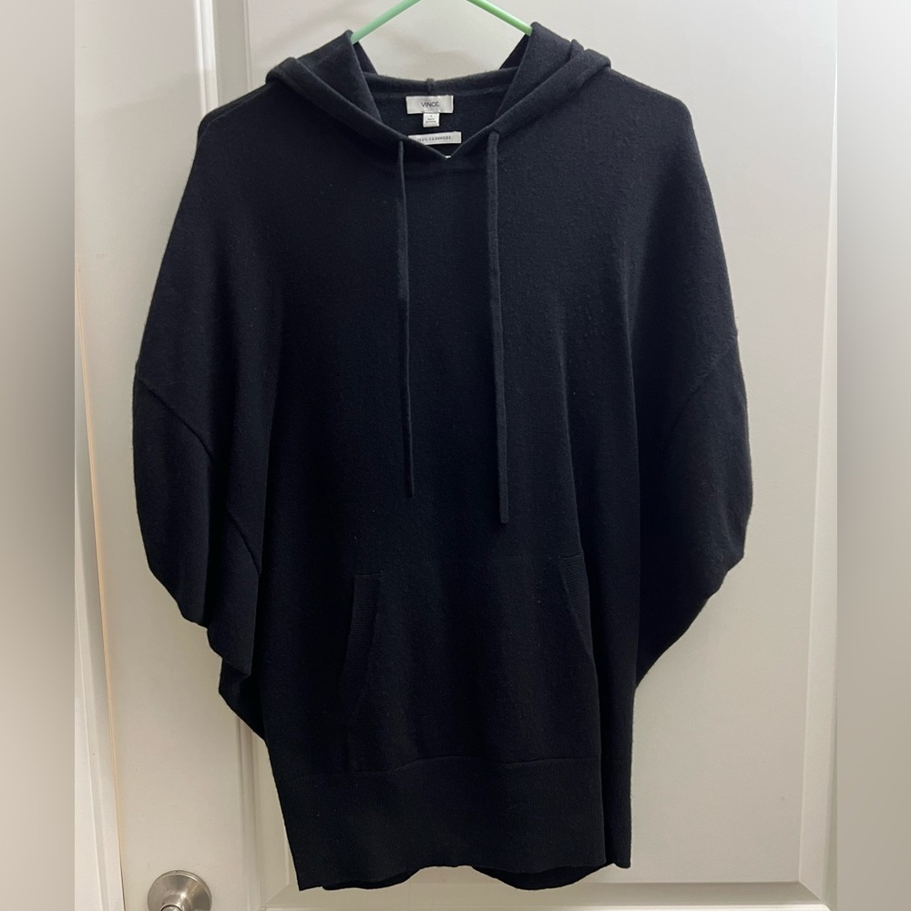 VINCE. CASHMERE HOODED SWEATER SHORT SLEEVE DROP SHOULDER SIZE SMALL